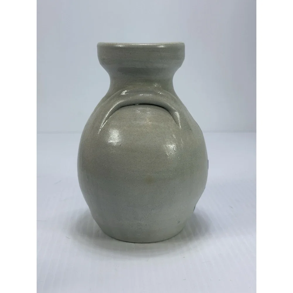 Vintage Williamsburg Pottery Stoneware Salt Glaze Vase‎ Blue Floral Flower 6.5